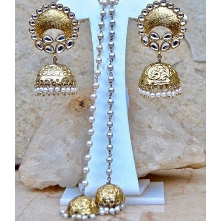 Polki Diamonds Pearl Latkan Jhumka
